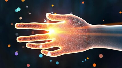 Poster - Glowing hand with digital effects illustrating energy and technology in a 4K environment