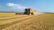 © Alex Pyatko - Wheat harvesting in a sunny field with a combine harvester under a clear blue sky during summer