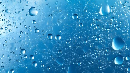 Aufkleber - Water droplets creating a refreshing textured background on blue surface
