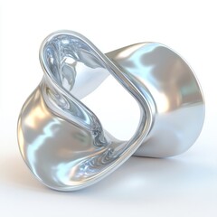 Poster - An isolated 3D chrome neon liquid metallic shape with a fluid form, set against a white and transparent background