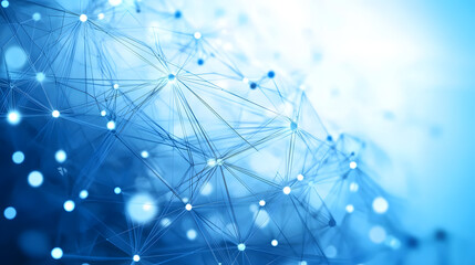 Poster - abstract technology background with network connection lines and dots on blue sky, white background 