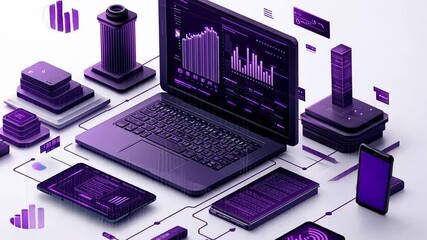 Poster - Futuristic digital workspace featuring purple-themed data visualization and technology elements