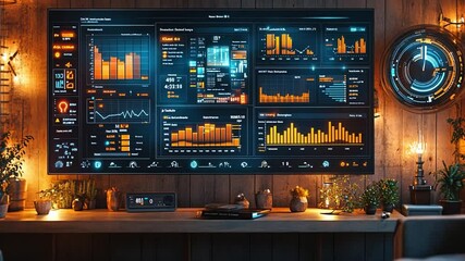 Poster - High-tech control panel displayed in a cozy room with ambient lighting and greenery