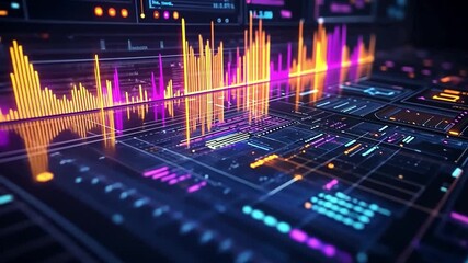 Fototapete - Colorful data visualization displaying digital metrics on a futuristic interface at night