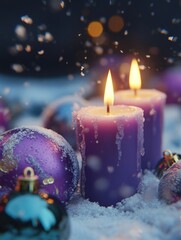 Wall Mural - lit candle in snow