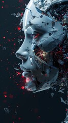 Aufkleber - conceptual visualization of merging artificial intelligence with organic forms and robotic elements
