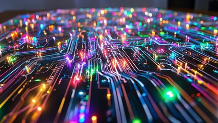 Poster - Colorful circuit board illuminated with vibrant lights showcasing advanced technology