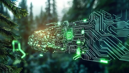 Poster - Artistic fusion of technology and nature in a vibrant forest setting