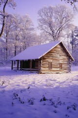 Wall Mural - Snowy Cabin and Trees