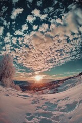 Wall Mural - Snowy Landscape Sunset