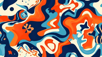 Fototapete - Iconic Texas Elements in a Seamless Stylized Pattern with Vibrant Colors and Artistic Shapes for Trendy Design Projects