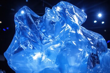 Poster - Ice sculpture shines under the lights at an art exhibition in a modern gallery space