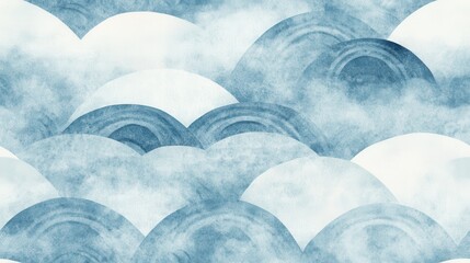 Fototapete - Seamless Repeating Seigaiha Wave Pattern with Soft Arcs in Light Blue and White Hues for Elegant Backgrounds and Textiles