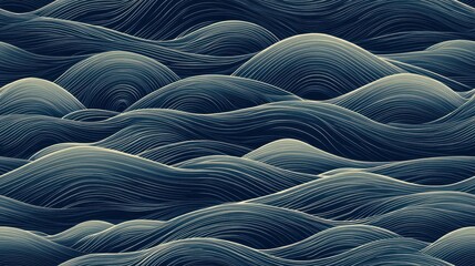 Fototapete - Seamless Seigaiha Pattern Waves Design in Diagonal Formation for Backgrounds and Textiles, Elegant Monochrome Aesthetic with Flowing Lines
