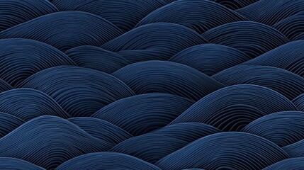 Fototapete - Seamless Seigaiha Pattern of Rhythmic Waves in Deep Blue Color for Background or Textile Design with Elegant and Fluid Aesthetic Touch