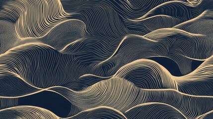 Fototapete - Seamless Pattern of Seigaiha Waves Rendered in Simple Style with Elegant Lines Showcasing Dynamic Movement and Fluidity in a Modern Composition