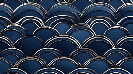 Fototapete - Seamless Seigaiha Wave Pattern with Subtle Metallic Accents in Low Resolution for Background and Textile Design Use