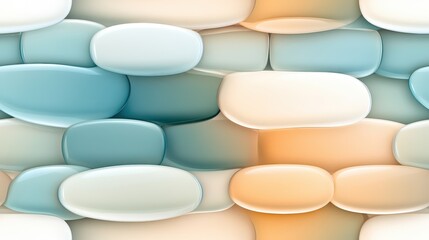 Fototapete - Softly Rounded Stacked Blocks Pattern with Seamless Design in Muted Hues of Blue, Cream, and Peach for Background or Texture Use