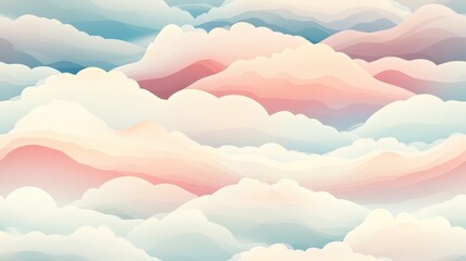 Fototapete - Seamless Stylized Cloudscape Pattern with Soft Horizons in Pastel Colors for Modern Design Projects and Backgrounds