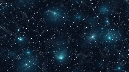 Fototapete - Seamless Stylized Pattern of Constellations in Glo, Perfect for Starry Night Backgrounds or Cosmic Themes in Designs