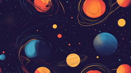 Fototapete - Seamless Stylized High Fidelity Pattern of Planets and Moons in a Cosmic Space Design Perfect for Backgrounds and Textiles