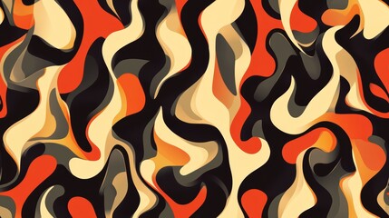 Fototapete - Abstract Seamless Pattern of Stylized Smoke Forms in Bold Colors Featuring Swirling Curves and Fluid Shapes for High Fidelity Design Projects