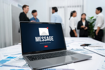 Poster - Email notification message showing on computer screen brisk. Digital marketing message information text from business to customer client