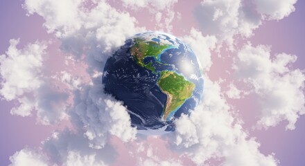 Wall Mural - earth enveloped in clouds - a serene of planet earth nestled amongst fluffy white clouds against a s