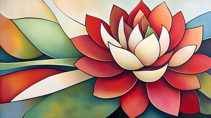 Poster - Stylized depiction of a vibrant lotus flower in a modern abstract form