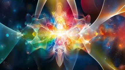 Poster - Colorful abstract cosmic design with swirling shapes in vibrant hues and bright sparkles