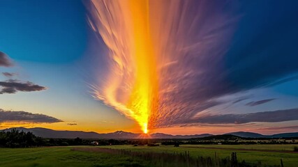 Poster - Beautiful day to night timelapse capturing fast-moving clouds over a landscape at dusk, Day to night timelapse with clouds moving fast on blue sky during sunset