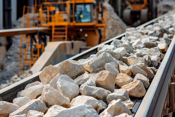 Poster - Rocks transported on conveyor belt in construction site Generative AI