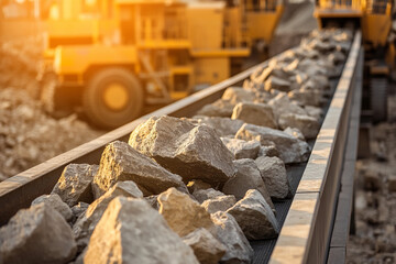 Poster - Rocks transported on conveyor belt at construction site Generative AI