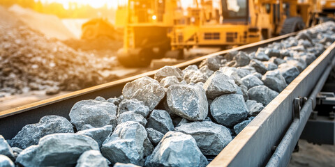 Poster - Rocks transported on conveyor belt in mining operation Generative AI