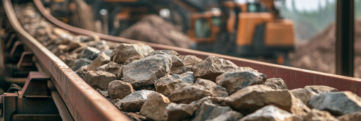 Aufkleber - Conveyor belt transporting rocks in a mining operation Generative AI