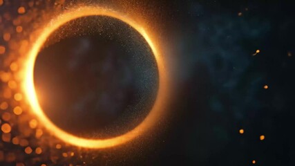 Poster - Particles flowing outward from a luminous circular shape in a dark environment, Particles flow out from a circular shape