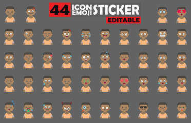 Fototapete - Diverse set of boy emoji stickers showcasing various expressive cartoon faces for digital use