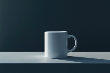 Poster - A single white mug sits on a gray surface against a dark background, minimalist aesthetic.