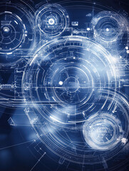 Poster - Futuristic circular technological patterns illuminated in blue tones, blending intricate designs to evoke feelings of innovation and advancement.