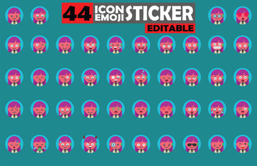 Poster - Collection of Forty-Four Colorful Emoji Icons Depicting Diverse Facial Expressions