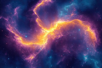Poster - A vibrant nebula swirls in cosmic space, displaying fiery orange and purple hues amidst a backdrop of twinkling stars.