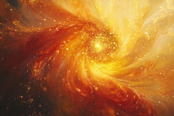 Aufkleber - A swirling vortex of fiery orange and gold, cosmic dust and energy radiating outwards.