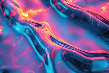 Leinwandbilder - Abstract liquid art with vibrant pink, blue, and orange colors creating a mesmerizing, wavy texture.