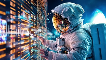 Poster - Exploring data in a futuristic space environment with an astronaut in intricate detail