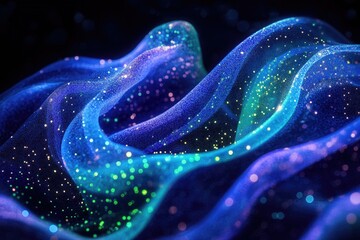 Fototapete - abstract swirling blue and teal fabric with glittering particles, a cosmic textile.