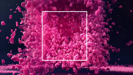 Poster - Abstract formation of pink particles within a square frame highlighting dynamic movement, 4K abstract particles with copy or logo square frame CGI