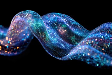 Poster - A mesmerizing digital wave of vibrant blue and teal hues, shimmering with countless sparkling particles.