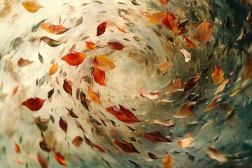 Poster - Autumn leaves swirling in a vortex, creating a mesmerizing and colorful autumnal scene.