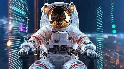 Poster - Astronaut explores a high-tech futuristic city and the possibilities of space travel