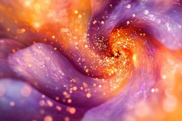 Poster - Swirling, vibrant purple and orange slime with sparkling glitter, creating a mesmerizing cosmic effect.